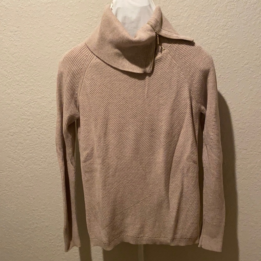 Beige zippered Cowl neck sweater